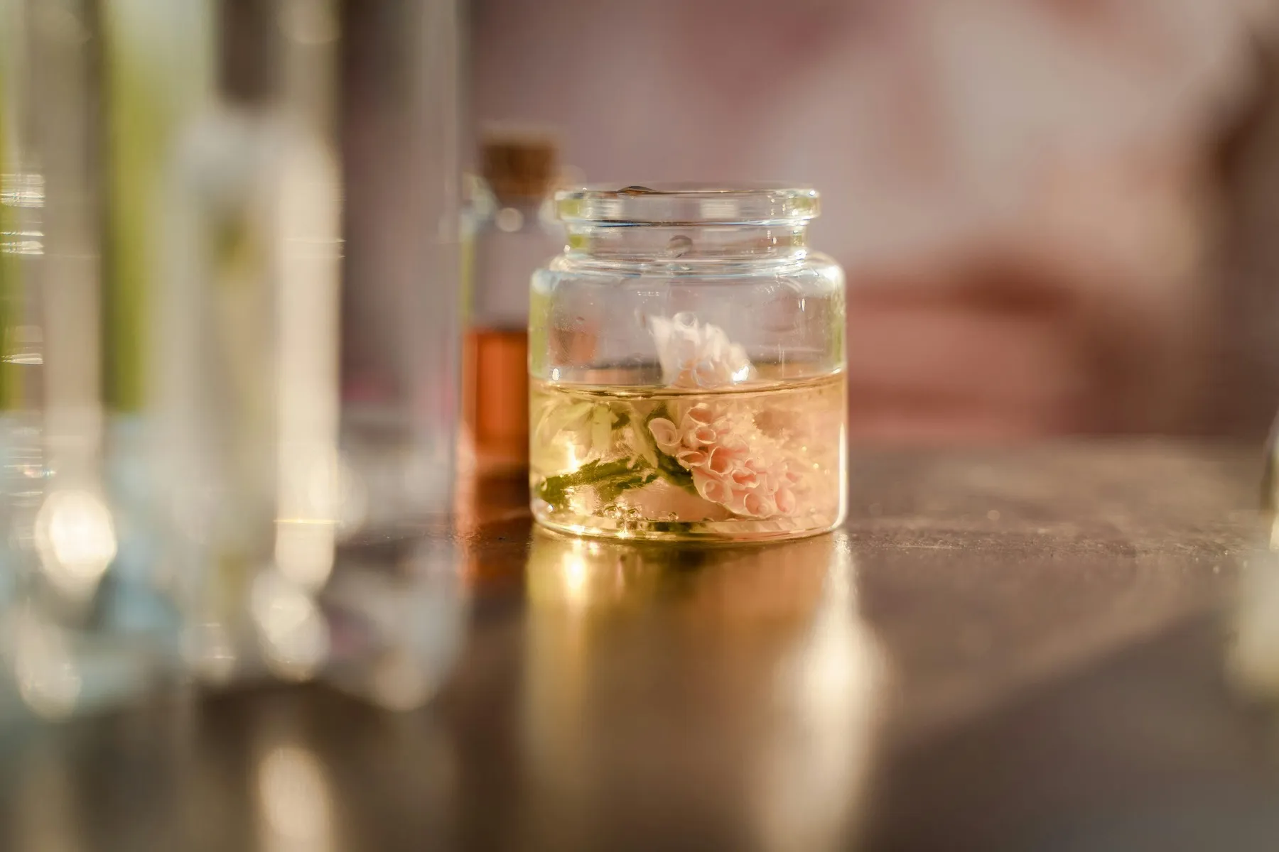 Jar with rose water ready to be refrigerated