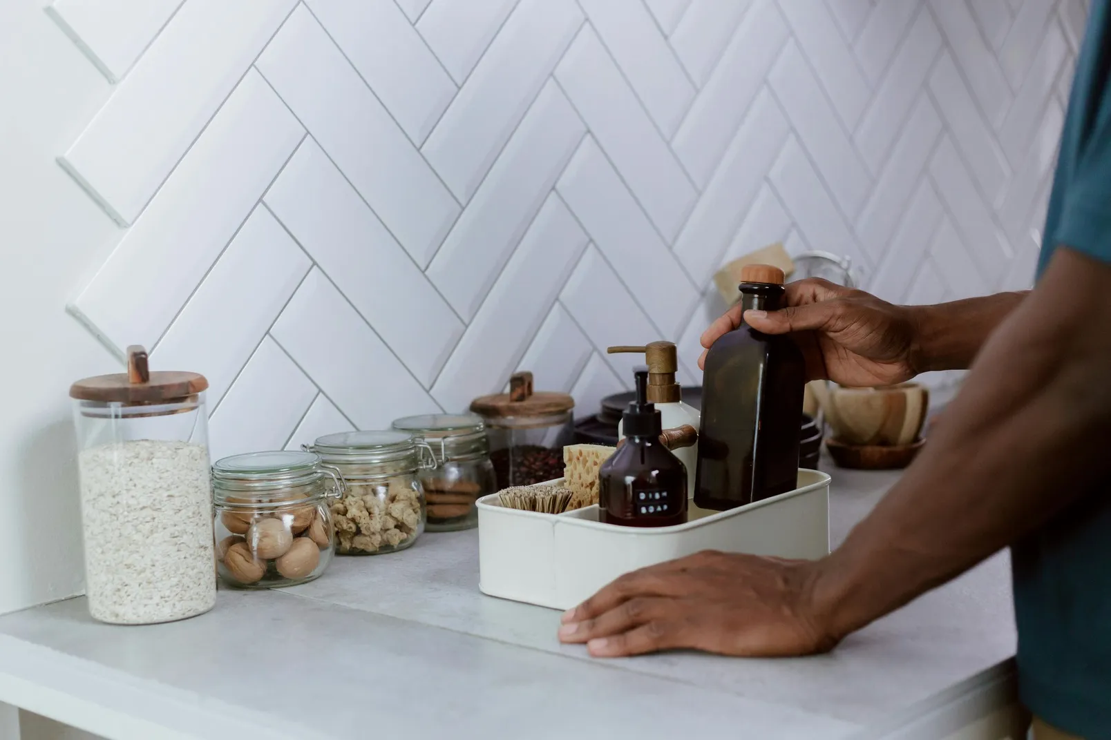 Rose water on kitchen counter